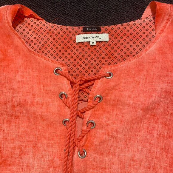 *20🤗You Are Sweet💛 Salmon Sandwich Pure Linen Dress - Picture 10 of 14